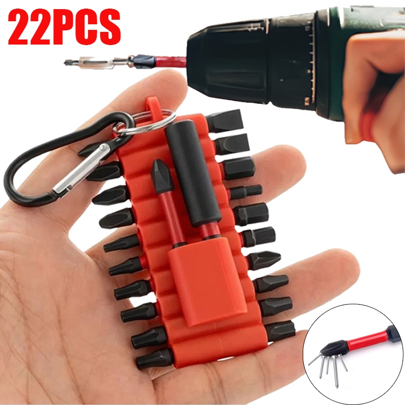 Power Tools Organizer Diy - 22個入りインパクトスクリュードライバービットセット、オーガナイザースリーブ付き、S2鋼製磁気マルチドライバースクリュービット、DIY手動工具用