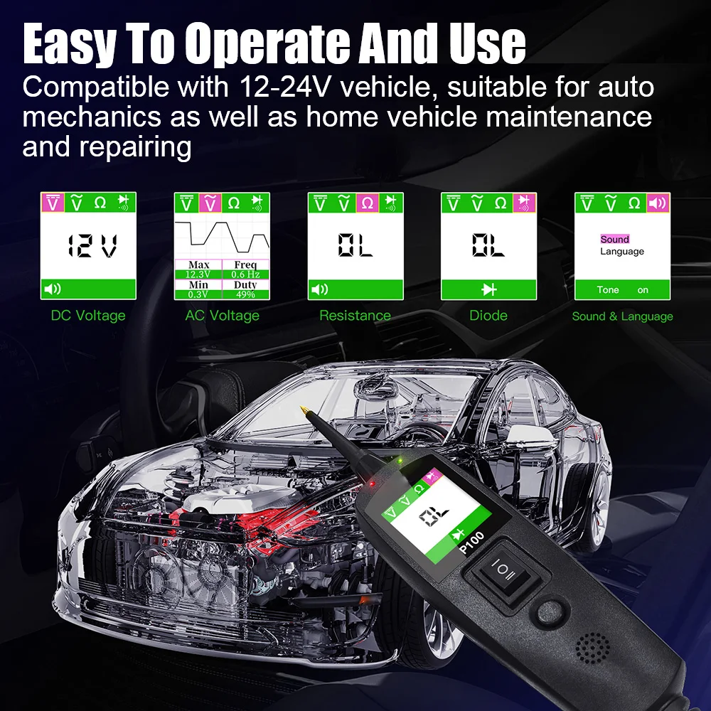 P100自動車回路テスター 12V 24V電源回路プローブキ - Power Tools Kits のレビューと価格
